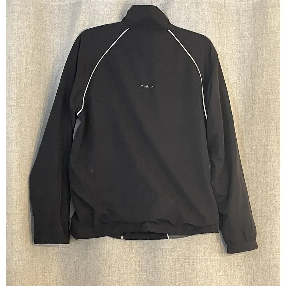Reebok Full Zip Windbreaker Mens Gray Mesh Lined Embroidered Logo Med/Large